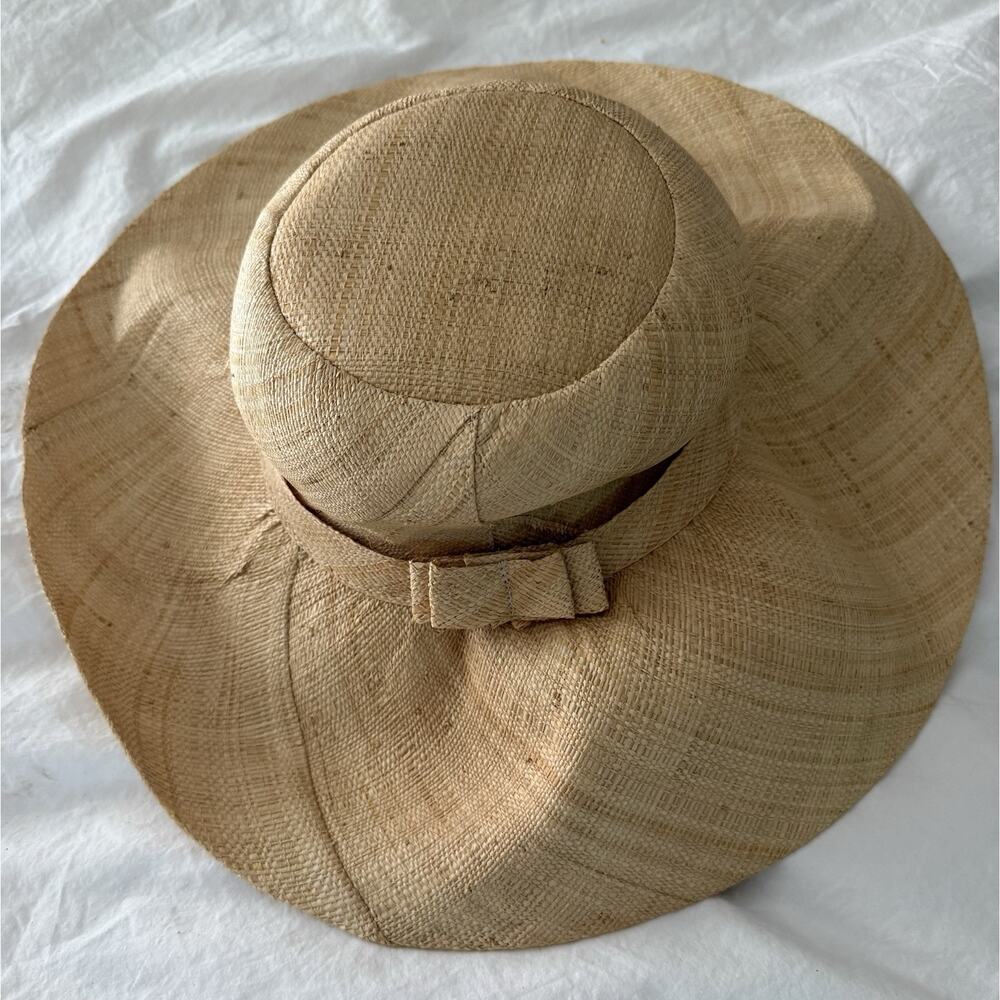 Shebobo raffia hat. Elegant Tan Wide-Brimmed Sun Hat - Picture 3 of 6